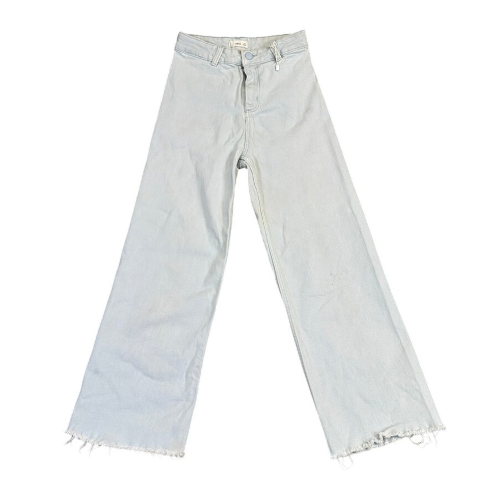 Mango MNG Girls Light Wash Wide Leg Raw Hem Jeans Size 12 152cm Blue Denim